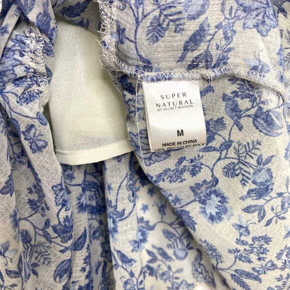 Super Natural Secret Mission Floral Chiffon Smocked Greenport Dress Blue Sz M - Picture 11 of 13